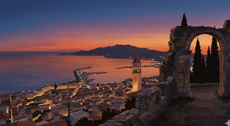 Sunset view over Zakynthos town from the Bohali Venetian fortress