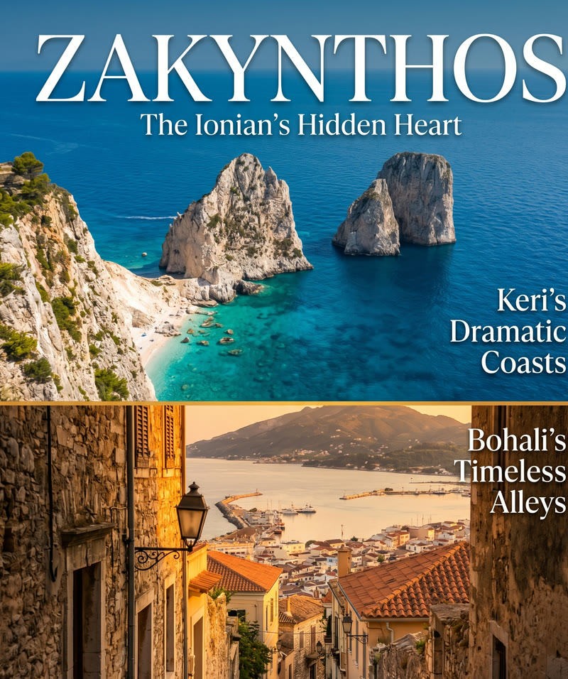 Editorial Zakynthos cover — Keri sea stacks and Bohali alleys
